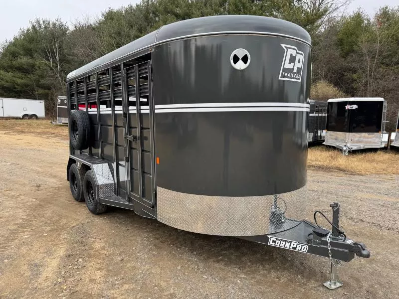 2026 CornPro 7x16 Steel 7K Livestock Trailer w/Extra Height, Center Divider & Combo Gate