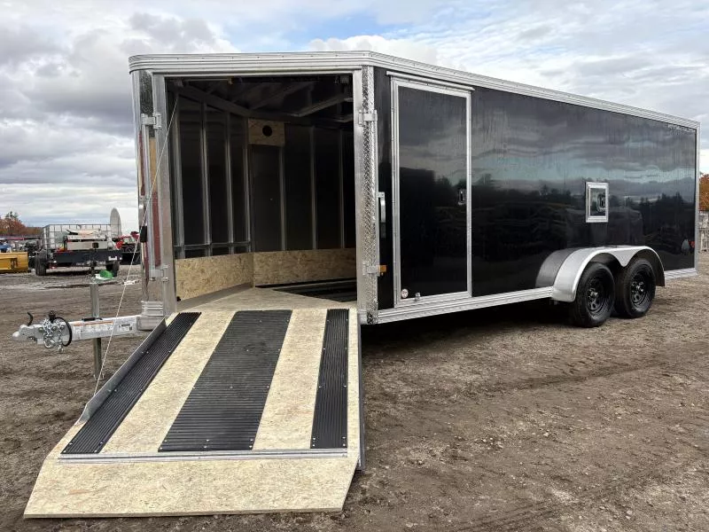 2026 Stealth Trailers 7x18 3-Place Aluminum Enclosed Snowmobile Trailer w/Trax Mats, Ski Guides & Fuel Door