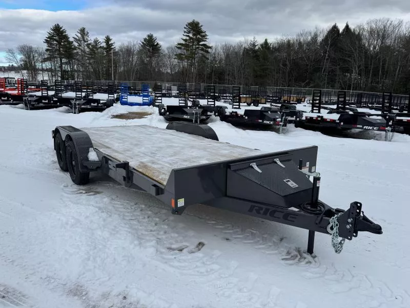 2026 Rice 7x18 Powder Coated 7K LowPro Car Hauler w/Toolbox & Slide-In Ramps