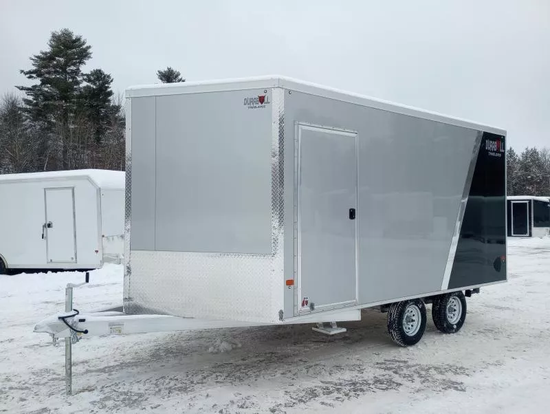 2026 Durabull 101x14 Aluminum 2-Place Multi-Sport Snowmobile Trailer w/Extra Height, Mats & Guides, Galvanized Package