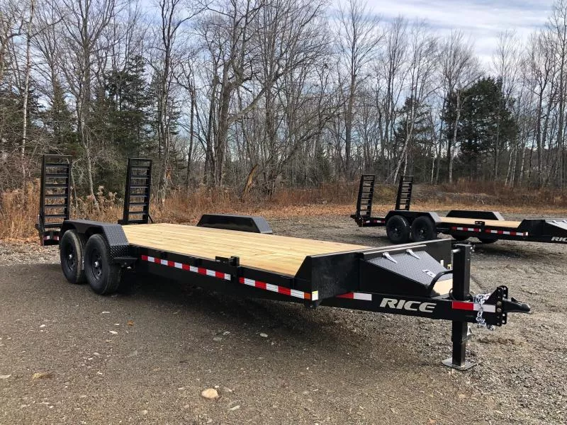 2025 Rice Trailers 7x22 14K Powder Coated Equipment Trailer w/Stand-Up Ramps, Toolbox, D-Rings.
