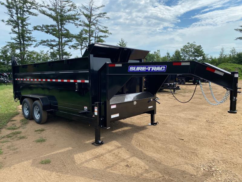2023 SureTrac 7x16 Powder Coated 14K Gooseneck Dump Trailer w/4' Sides