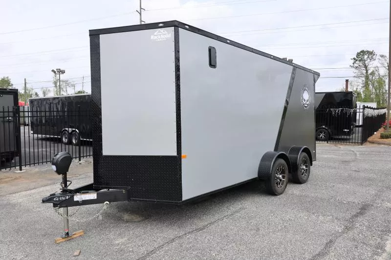 2025 7x16TA Rock Solid Cargo Motorcycle Trailer – Silverfrost | Blackout | Fully Loaded 