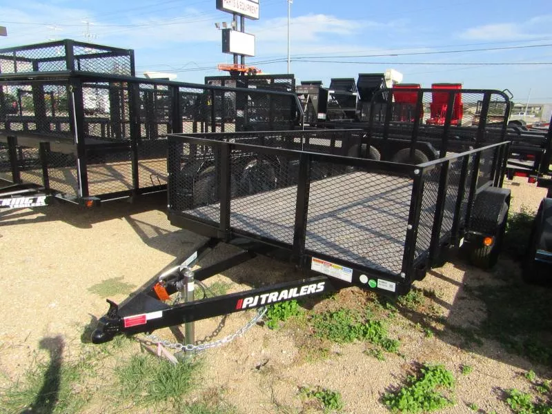 2025 - 6.5' x 12' - PJ - 3.5K Single Axle Utility Trailer with Fold in Gate, Steel Fenders, Spare Tire Mount and 2' Mesh Sides