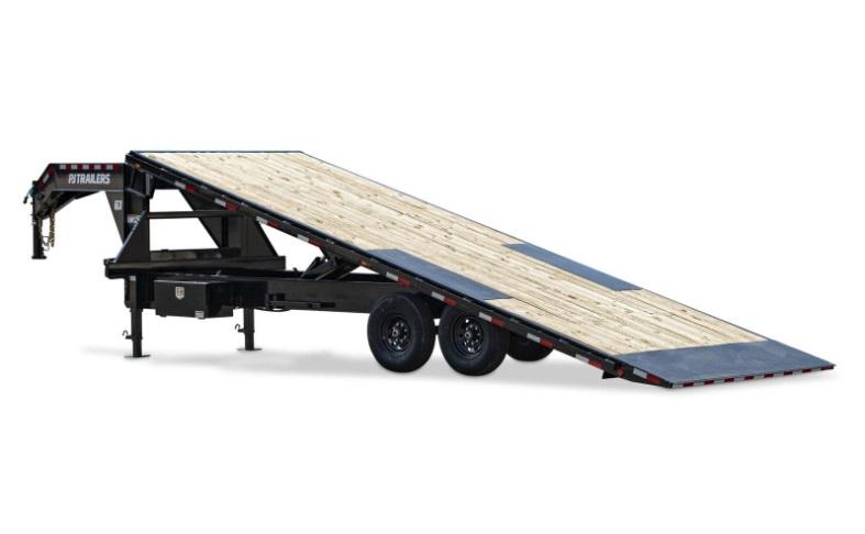 2025 26' x 8.5' PJ Gooseneck Tilt Deck Trailer - 14K GVWR w/ 24' tilt, 2 hydraulic jacks, 4" ratchets w slide track, gooseneck winch plate