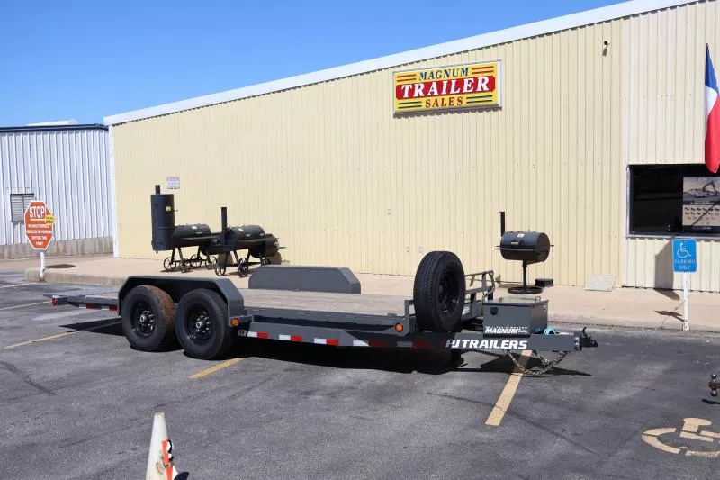 2025 7' x 18' PJ 14K Powered Full Tilt Deck Trailer w Spare Tire - Grey 