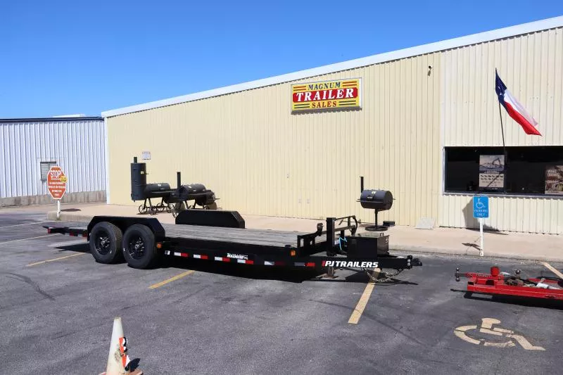 2025 7' x 20' PJ 14k Powered Full Tilt Deck Trailer w spare tire mount, winch plate, and winch cable roller