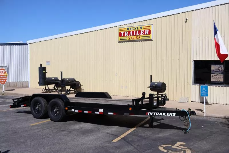 2025 - 7' x 18' - PJ - 14K Equipment Hauler with 3.5' Dovetail and Monster Ramps, Rubrail and Locking Lid over Tongue
