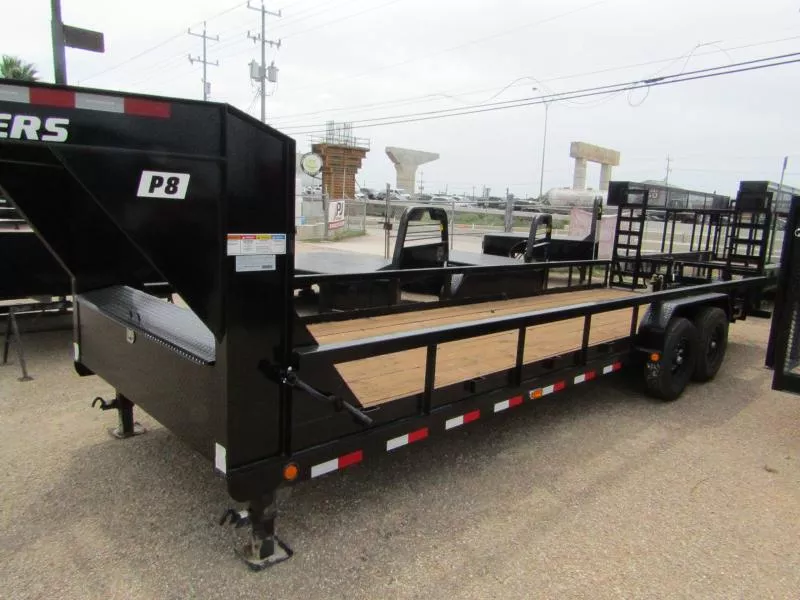 2024 PJ Trailers - 83"X24' LOW BOYGOOSENECK, 7K AXLES, FOLD UP RAMPS, 3" SQUARE TOP RAIL, BLACK