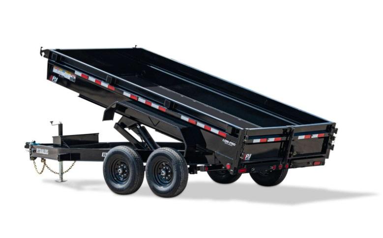 2025 14' x 7' PJ 14K Dump Trailer - with split gate, ramps and tarp kit - Desert Tan