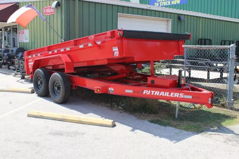 2025 14' x 7' PJ 14K Dump Trailer - Red - with Ramps and Tarp Kit