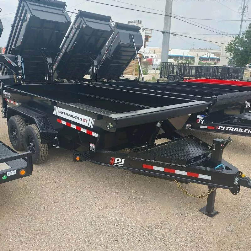 2025 PJ Trailers - 7x14 ft Low Pro Telescopic 14K Dump Trailer w/ split-spreader back gate