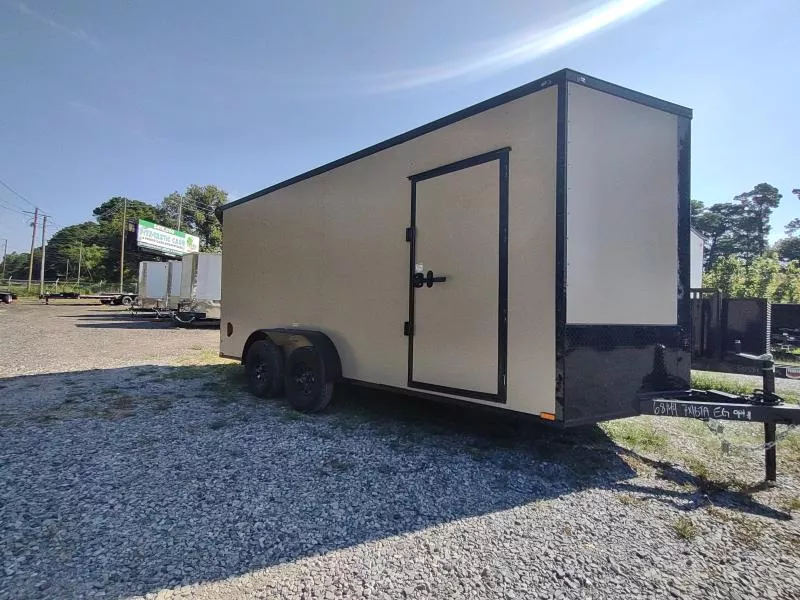 2026 Quality Cargo 7 x 16 x 7 TA Flat Tan  POLYCOREBlacked-Out with wing Enclosed Trailer