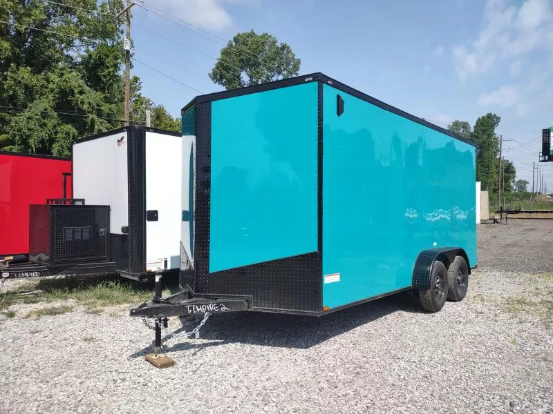 2026 Quality Cargo 7'x16'x7'TA Water Blue Poly BOP- Enclosed Trailer