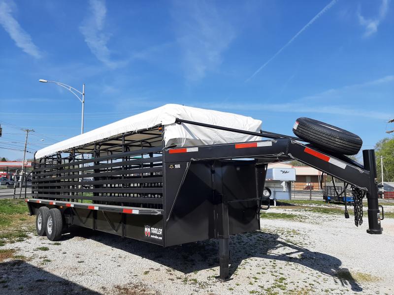 W-W 24 x 6'8 Roustabout Gooseneck, Dark Shadow Gray with White Tarp W-W 24 x 6'8 Roustabout Gooseneck, Dark Shadow Gray with White Tarp