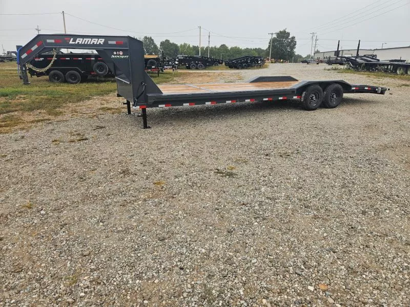 2026 Lamar 102X28 TANDEM 14K GOOSENECK EQUIPMENT HAULER W/4' STEEL DOVE & SLIDE OUT RAMPS