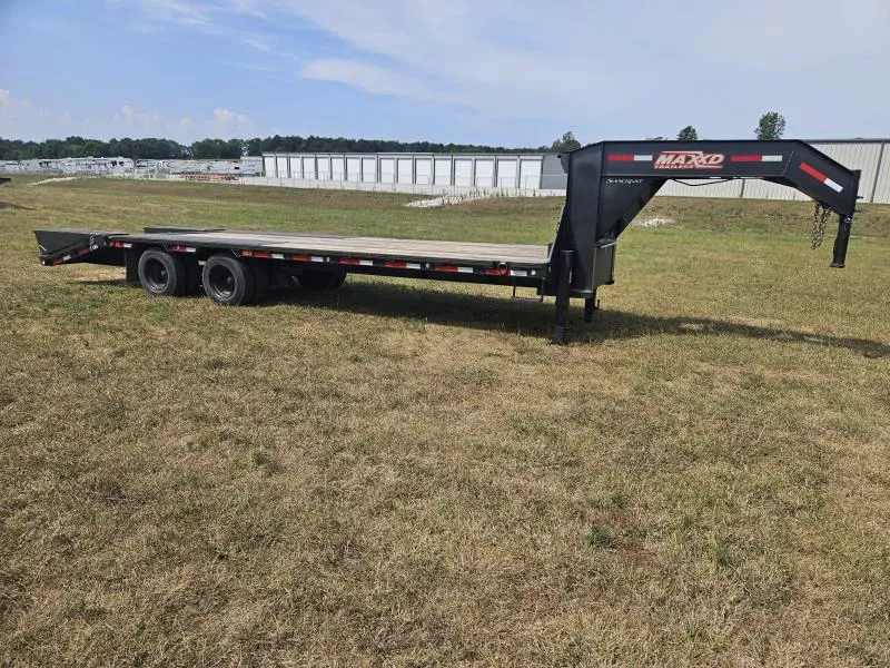 2020 MAXX-D 102X27 TANDEM 30K LO-PRO GOOSENECK W/15K EOH BRAKE AXLES  FLIPOVER RAMPS 6" RAISED NECK & DOZIER RAMP/DOVE PACKAGE