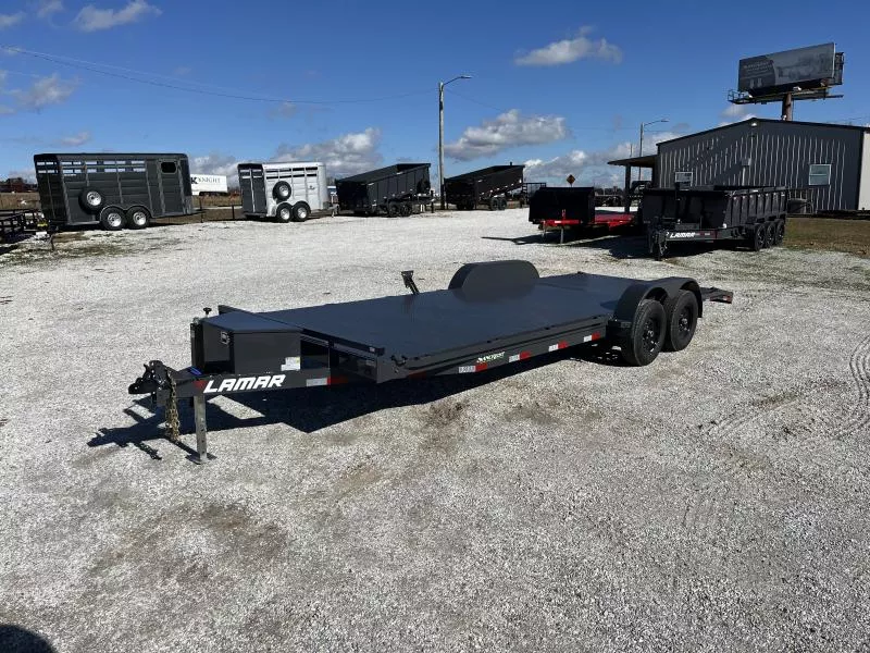 2026 Lamar 83X22 TANDEM 10K STEEL DECK CAR HAULER W/2FT DOVE SLIDEOUT RAMPS & TOOLBOX