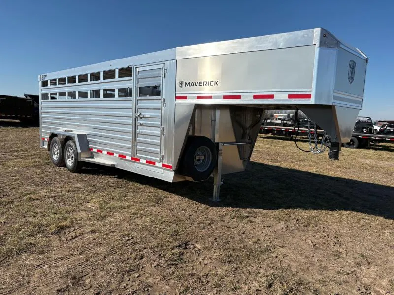 2027 EBY 6'11X20 Tandem 14K Aluminum Livestock Trailer W/ 1 Cut Gate & Full Swing Back Gate with Slider