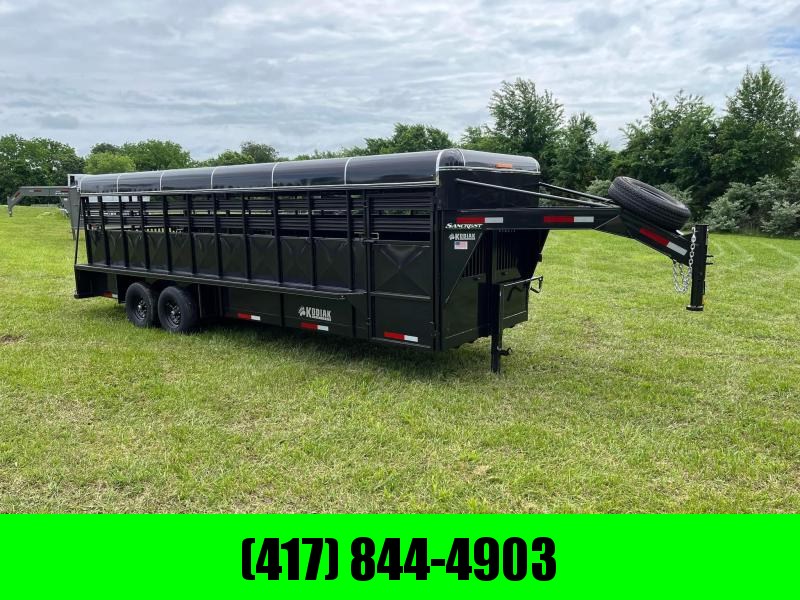 2022 Kodiak 6'8"X24 TANDEM 14K STOCK TRAILER W/ 2 CUT GATES, REAR SLIDER & FRONT ESCAPE DOOR 2022 Kodiak 6'8"X24 TANDEM 14K STOCK TRAILER W/ 2 CUT GATES, REAR SLIDER & FRONT ESCAPE DOOR