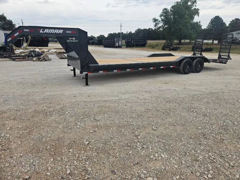 2026 Lamar 102X28 TANDEM 14K GOOSENECK EQUIPMENT HAULER W/4' STEEL DOVE & WIDE STAND UP RAMPS