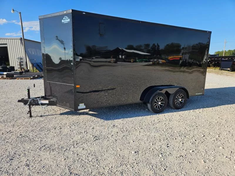 2026 Rock Solid 7X16 TANDEM 7K CARGO W/BLACKOUT TRIM SCREWLESS .080 EXTERIOR 7' HEIGHT & ALUMINUM WHEELS