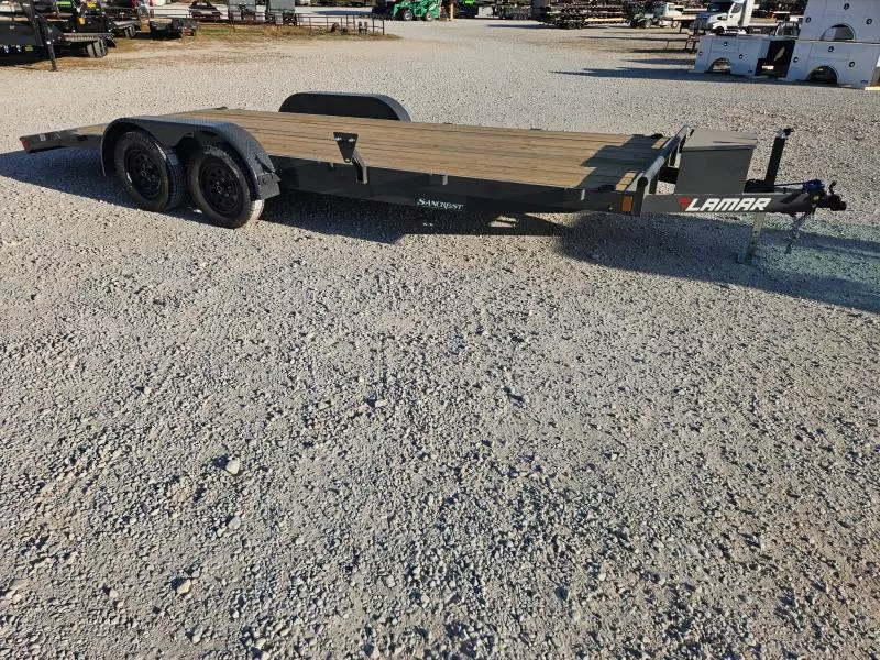 2026 Lamar 83X20 TANDEM 7K CAR HAULER W/2' STEEL DOVE SLIDEOUT RAMPS & TONGUE TOOLBOX