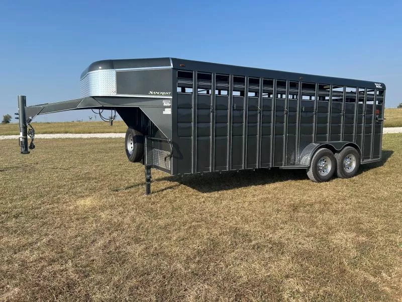 2026 Calico 6'8x20 Tandem 14K GN Stock Trailer w/ Swing/Slide Rear Door & 2 Cut Gates