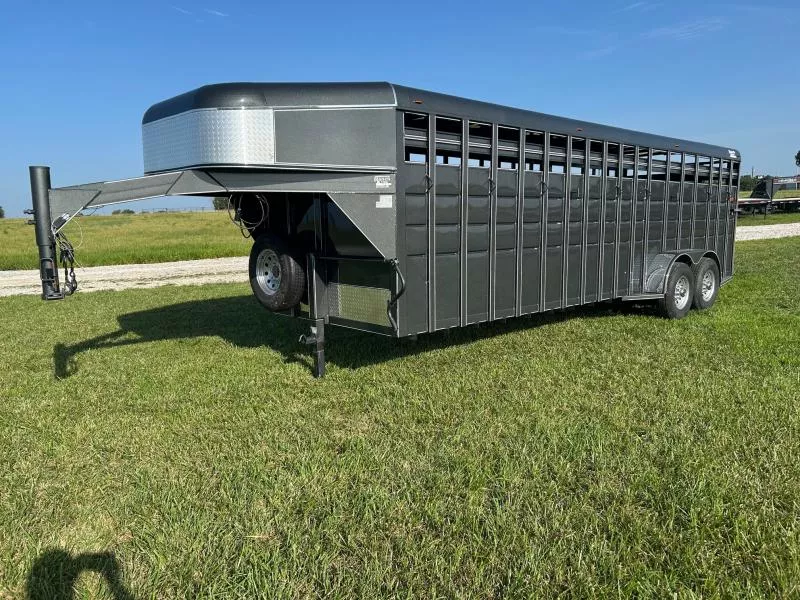 2025 Calico 6'8x24 Tandem 14K GN Stock Trailer w/ 2 Cut Gates, Neck Storage, & Swing/Slide Rear Door