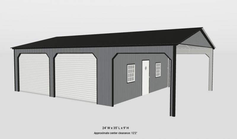 24' x 35' x 9' All Vertical Car Garage Carport Combo SE Texas