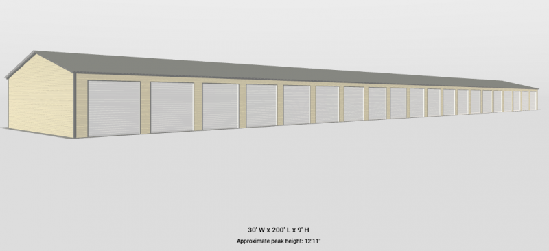 30&rsquo;x200&rsquo;x9' Forty Unit 10x15 Self-Storage Complex Metal Building 