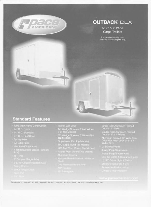 2022 Pace American Outback DLX 5X8 Enclosed Cargo Trailer 2022 Pace American Outback DLX 5X8 Enclosed Cargo Trailer
