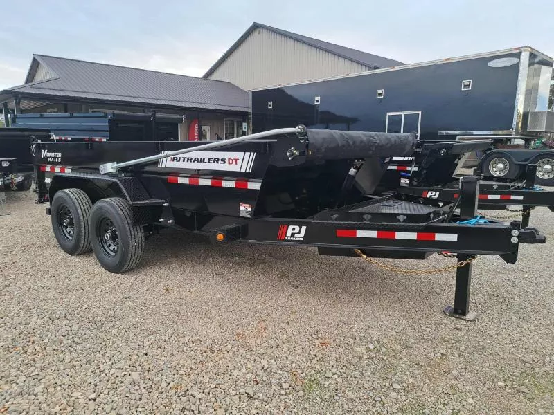 PJ Trailers DT1 83"x14' Telescopic w/Voyager Package Low Pro Dump Trailer 