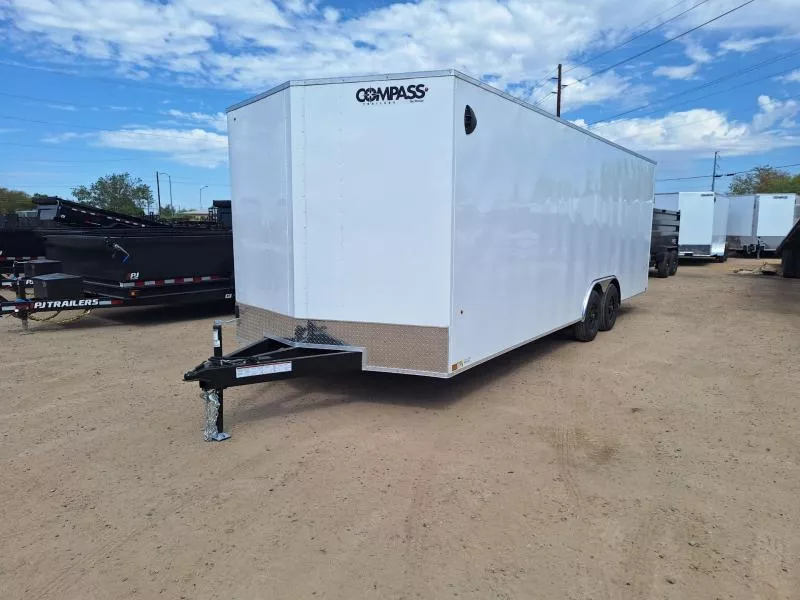 2026 Compass 24X8.5 Indigo DLX Flat Top V-Nose Car Hauler, 10K, 6" Extra Height, White, RD Cargo / Enclosed Trailer
