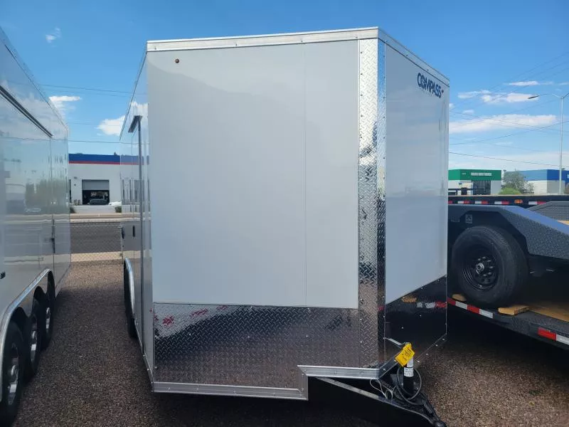 2026 Compass 16X8.5 Jasper SE Flat Top Sloped V-Nose Car Hauler, 10K, White, RD Cargo / Enclosed Trailer