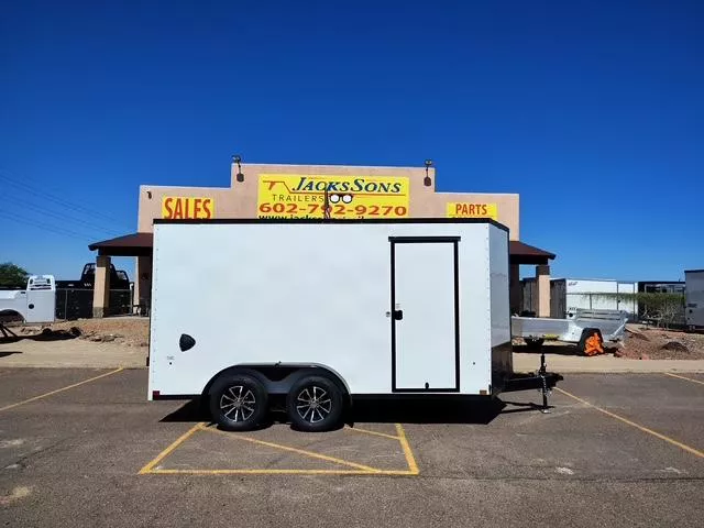 2026 Compass 14X7 Jasper SE Flat Top Sloped V-Nose, 7K, D-Ring, Black Aluminum Wheels, White/Black Trim, RD Cargo / Enclosed Trailer