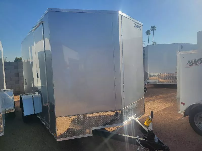 2026 Compass 12X7 Indigo DLX Flat Top V-Nose, 3K, 6" Extra Height, Silver Aluminum Wheels, Silver, RD Cargo / Enclosed Trailer