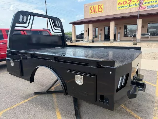 2025 Crownline (Hay Beds) Crownline SKS57 Skirted, Single-Wheel, Long Bed, Black Boxes (8′ 6″ x 84″-57″ CTA) Flat Decks