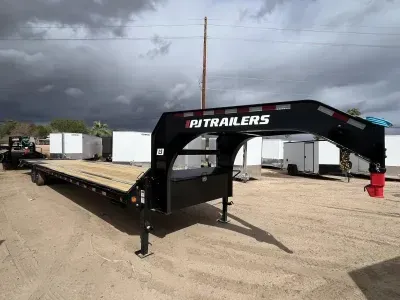 2026 PJ Trailers 40' Gooseneck Low-Pro Flatdeck with Singles, 15,680 GVWR, Monster Ramps Other Trailer