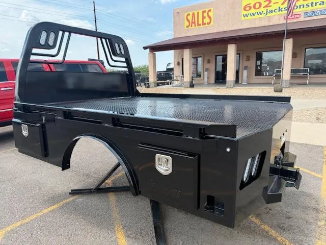 2025 Crownline (Hay Beds) Crownline SKS57 Skirted, Single-Wheel, Long Bed, Black Boxes (8′ 6″ x 84″-57″ CTA) Flat Decks