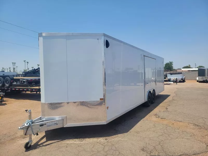 2026 Prestige 28X8.5 XLT-P ALL ALUMINUM Car Hauler, Elite Escape Door, 10K GVWR, 82" INT, White, RD Cargo / Enclosed Trailer