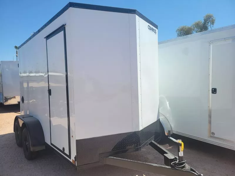 2026 Compass 12X6 Indigo DLX Flat Top V-Nose, 7K, 6" Extra Height, D-Ring, White/Black Trim, RD Cargo / Enclosed Trailer