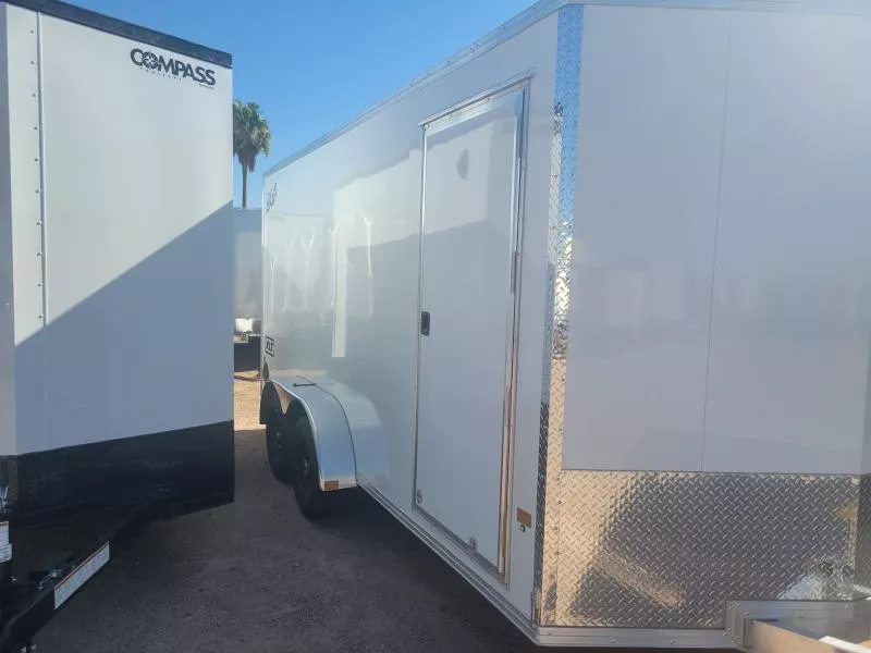2026 ALCOM 14X7 All Aluminum XLT-P, 7K GVWR, 6" Extra Height, Black Wheels, White, RD Cargo / Enclosed Trailer