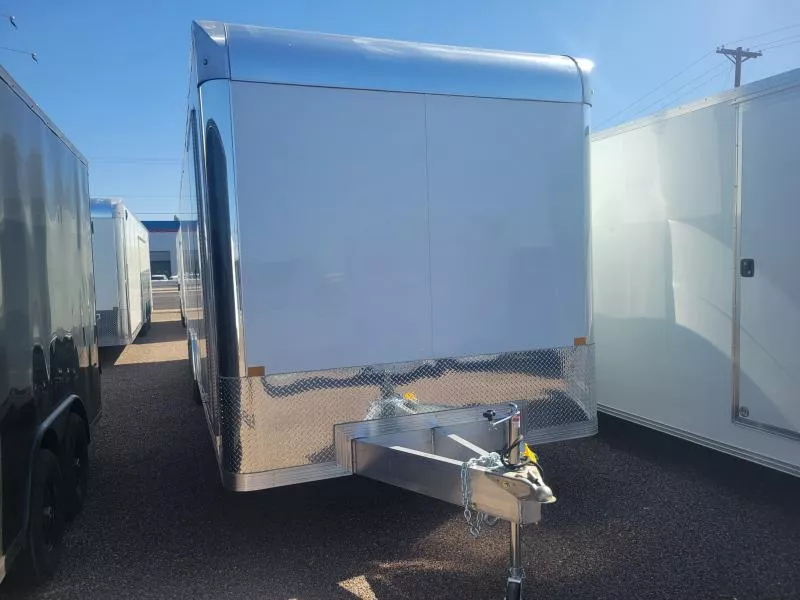 2026 ALCOM 28X8.5 XLT-P ALL ALUMINUM Car Hauler, 14K GVWR, 9" Extra Height, D-Rings, LED Light Package, Aluminum Wheels, White, RD Cargo / Enclosed Trailer