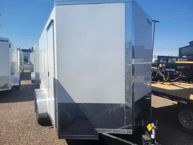 2026 Compass 12X7 Jasper SE Flat Top Sloped V-Nose, 7K, D-Ring, Black Aluminum Wheels, White, RD Cargo / Enclosed Trailer