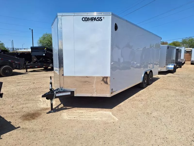2025 Compass 20X8.5 Jasper SE Flat Top Sloped V-Nose Car Hauler, 10K, Black Aluminum Wheels, White, RD Cargo / Enclosed Trailer