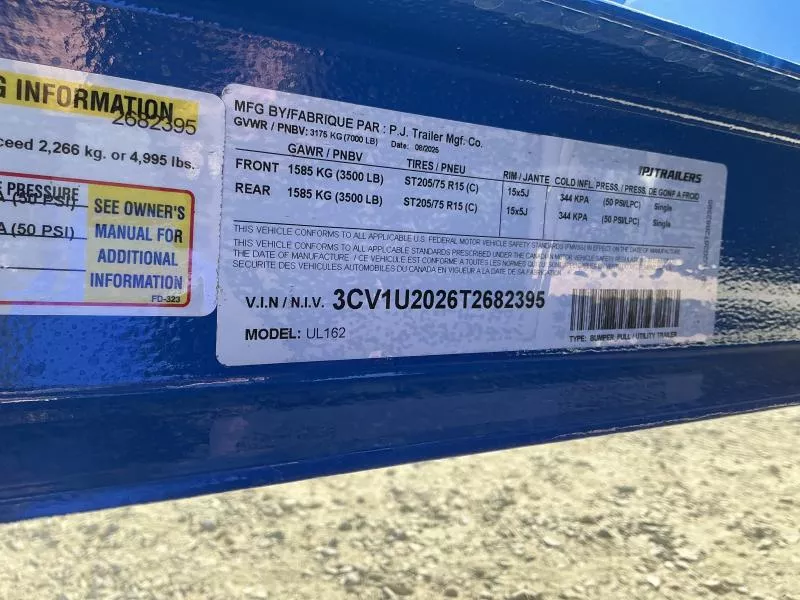 2026 PJ Trailers UL 83" X 16' Utility 7K Utility Trailer