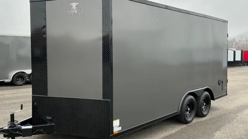 2026 Anvil -New 8.5x16 - Barn Doors-Gray/BlackOut .080 Polycor Ext-7' Int Ht-Enclosed Trailer/Barn D