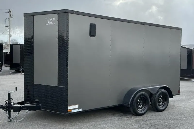 2025 Titanium -Pre-Owned 7x14 - Gray/BlackOut .080 Polycore Ext - 7' Int Ht - Cargo/Enclosed Trailer