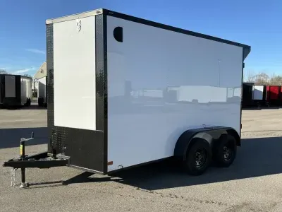 2026 NationCraft Trailers -New 7x12 - Wing - Barn Door- White/BlackOut-.080 Polycore Ext -7' Int Ht-